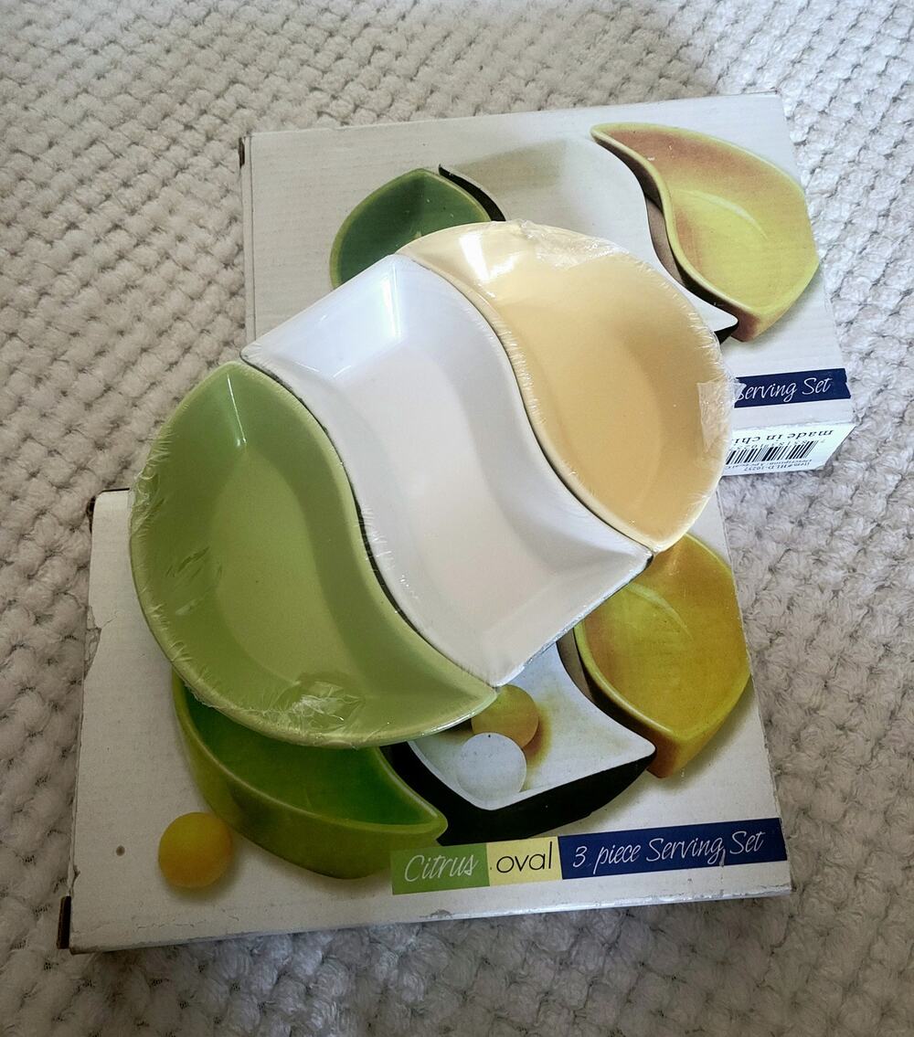 2x Citrus Oval 3-Piece Ceramic Condiment & Snack Serving Sets